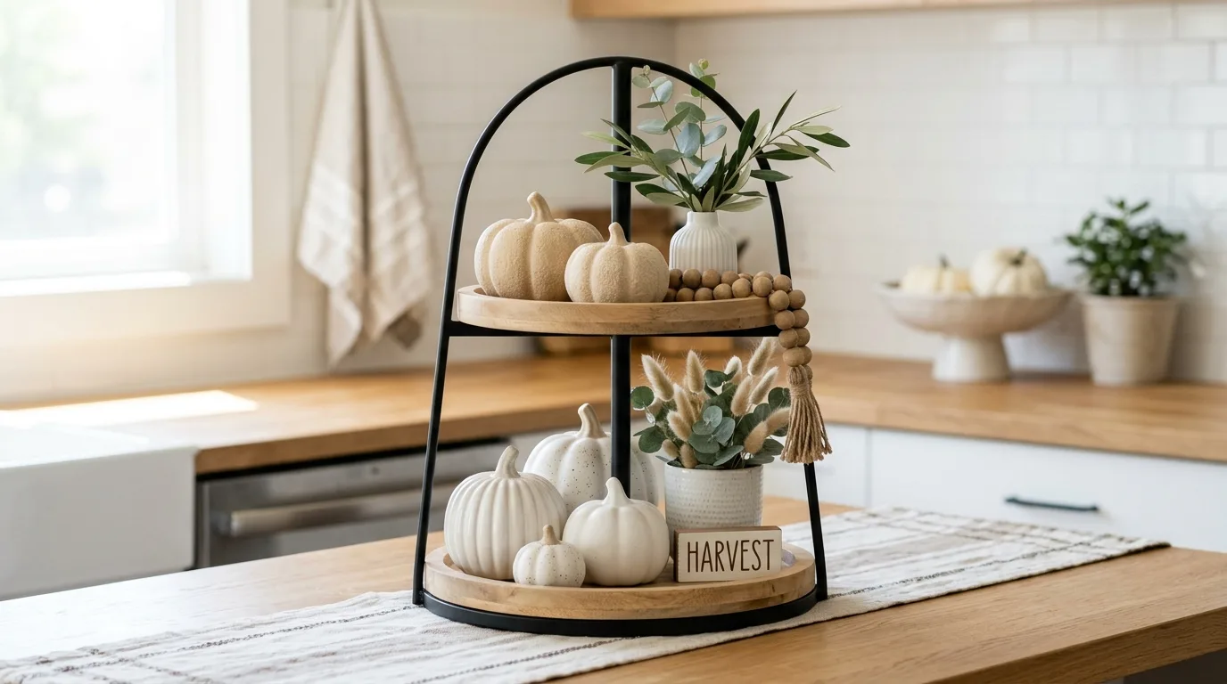 Neutral beige Thanksgiving tiered tray